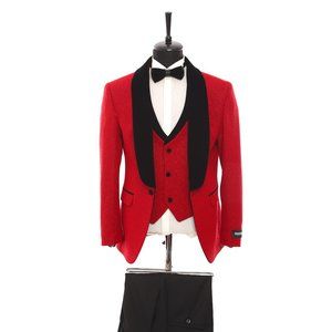 Turkish Import Shiny Red Tuxedo 3pc By Derman Suits